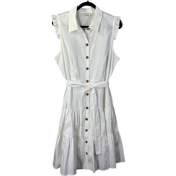 Calvin Klein Dresses & Skirts - CALVIN KLEIN White Collared Tiered Ruffle Shirt Dress